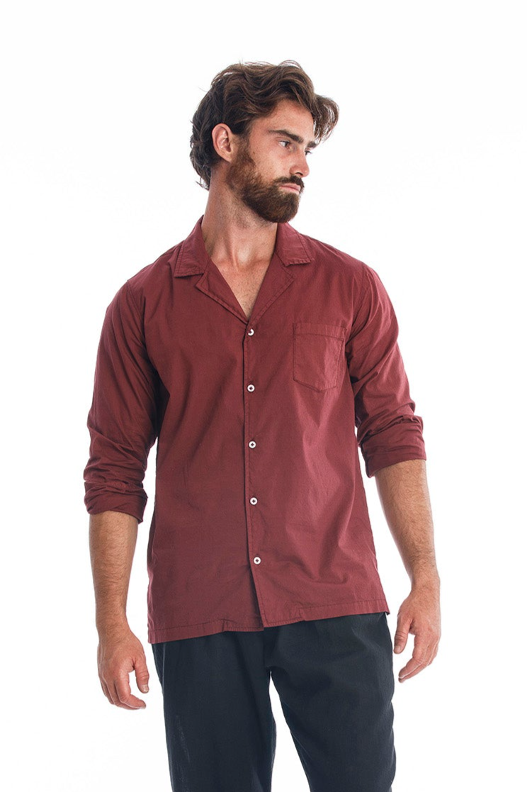 RAVENS VIEW IBIZA Herren vegan Hemd Daniele Dunkel Granat