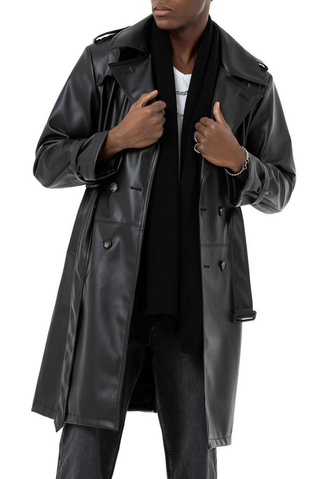 RedBridge Trenchcoat Herren Kunst-Leder Trenchcoat Peacoat Caban Stutzer