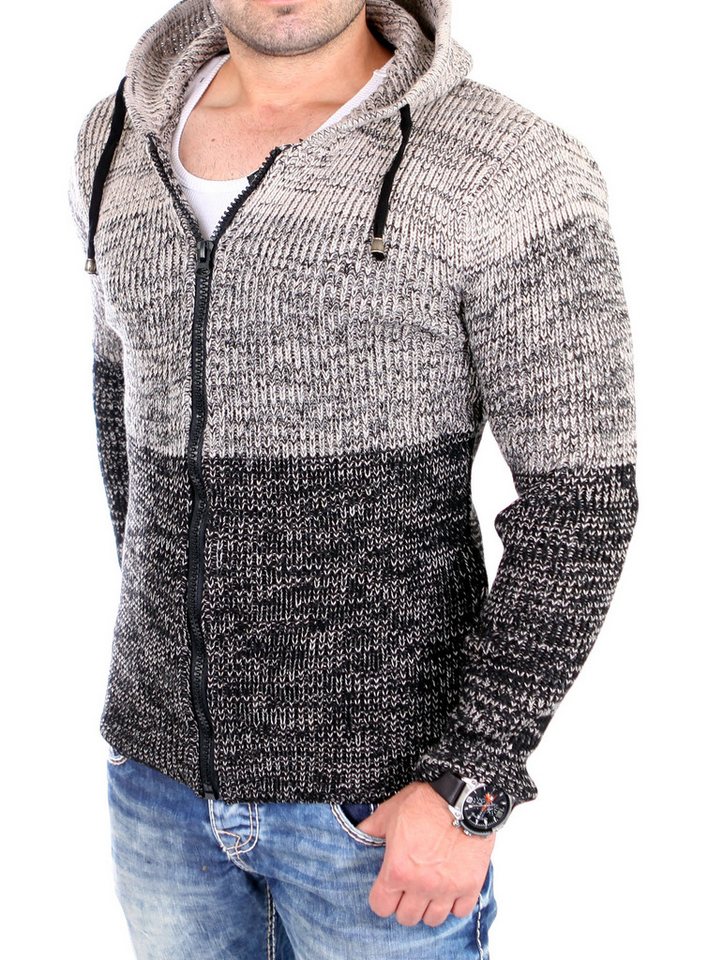Reslad Strickpullover Reslad Strickjacke Herren Colorblock Kapuzen Cardigan Jacke RS-3109 (1-tlg) Strickjacke Zipper Hoodie