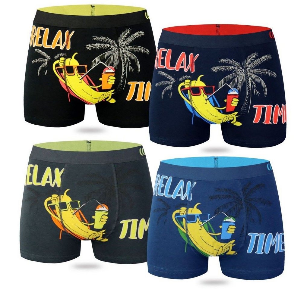 Toker Collection® Boxershorts Herren Boxershort mit lustigen Bananen Motiven (Packung, 4er Pack) Relax Time